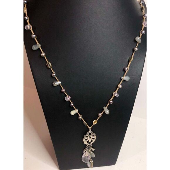 1390 SILPADA Sterling Silver 32” Amethyst Pearl Abalone Necklace #N2103 retired - Picture 1 of 3
